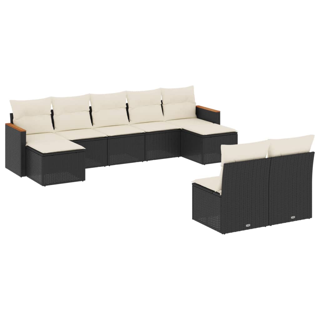 Set Divani da Giardino 9 pz con Cuscini Nero in Polyrattan 3258773