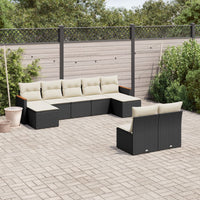 Set Divani da Giardino 9 pz con Cuscini Nero in Polyrattan 3258773