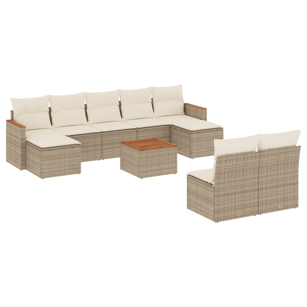 Set Divano da Giardino 10 pz con Cuscini Beige in Polyrattan 3258782