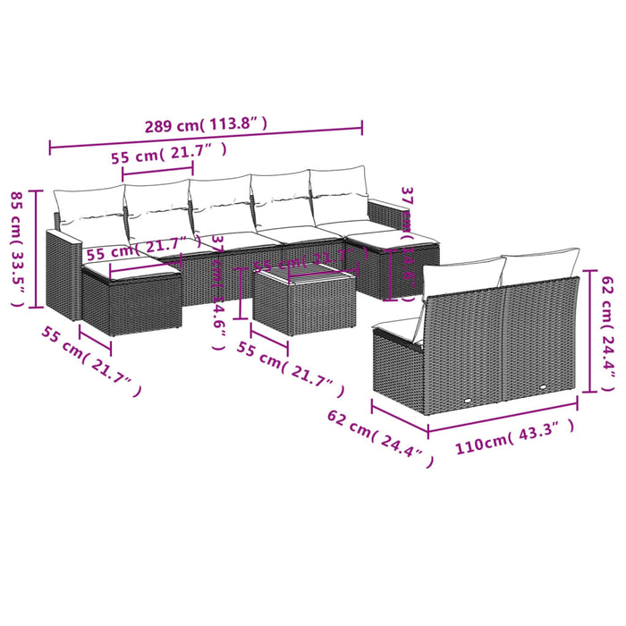 Set Divano da Giardino 10 pz con Cuscini Beige in Polyrattan 3258782