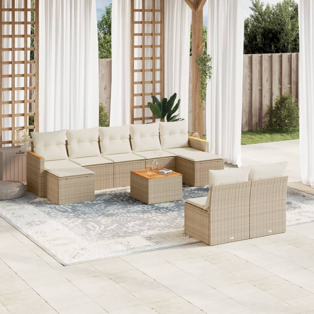 Set Divano da Giardino 10 pz con Cuscini Beige in Polyrattan 3258782