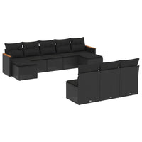 Set Divani da Giardino 10pz con Cuscini in Polyrattan Nero 3258786