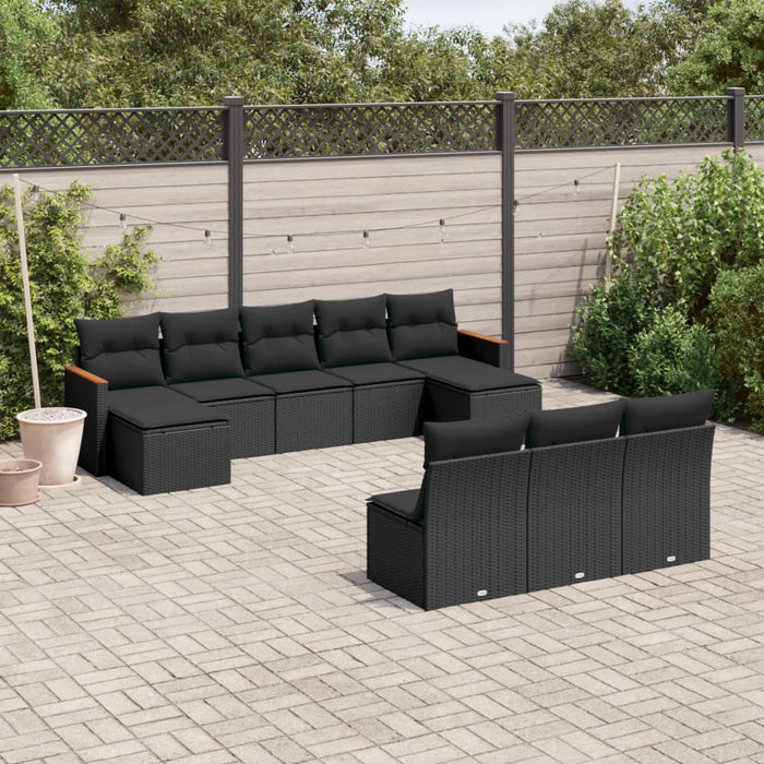 Set Divani da Giardino 10pz con Cuscini in Polyrattan Nero 3258786