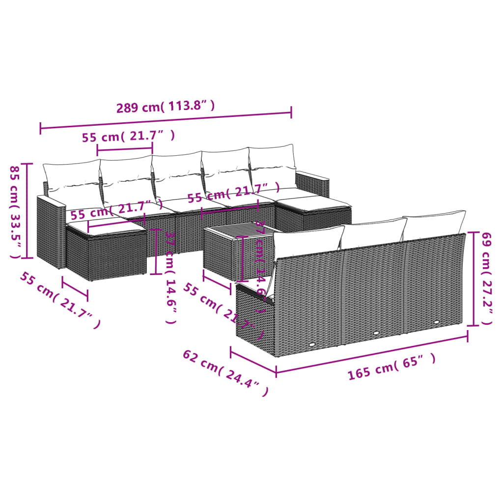 Set Divani da Giardino 11 pz con Cuscini in Polyrattan Nerocod mxl 112470