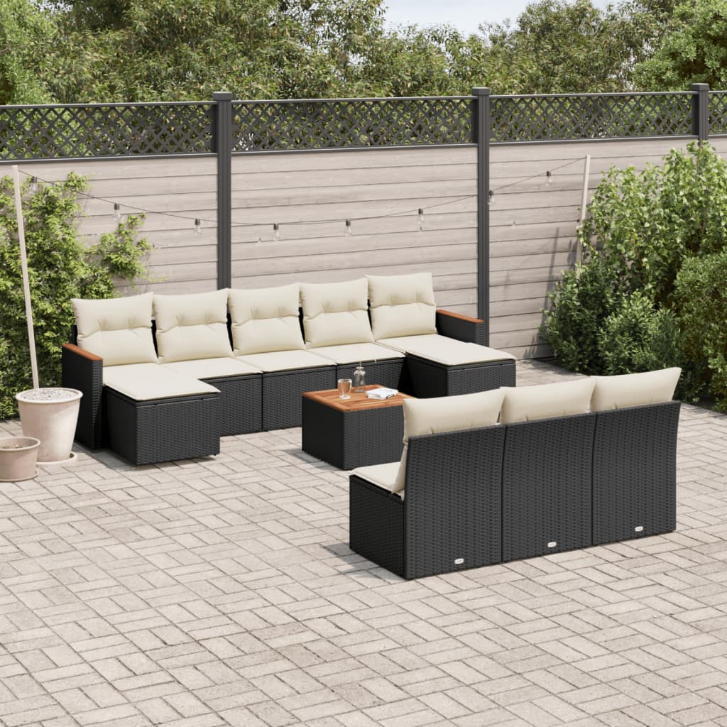 Set Divani da Giardino 11 pz con Cuscini in Polyrattan Nero 3258794