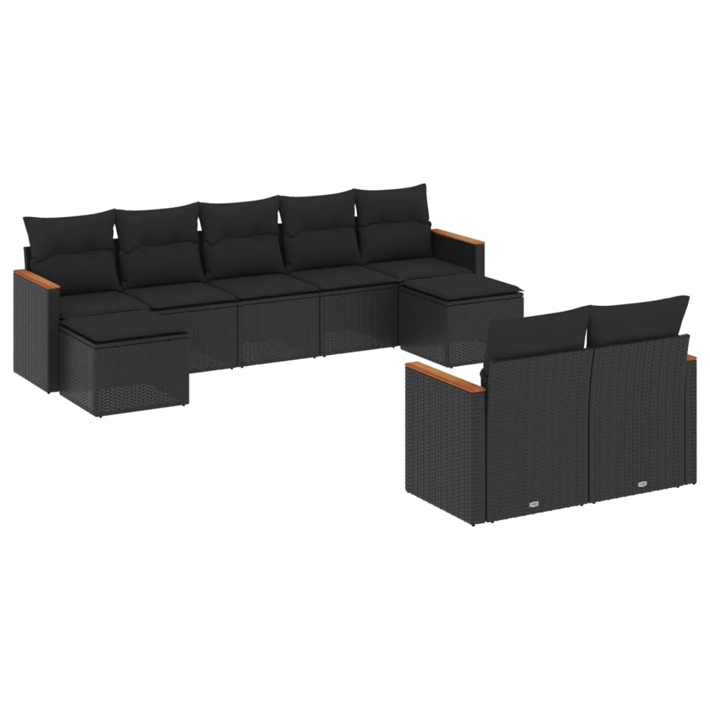 Set Divani da Giardino 9 pz con Cuscini Nero in Polyrattan 3258800