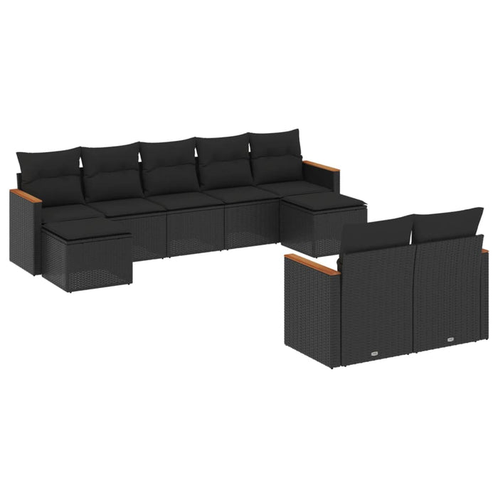 Set Divani da Giardino 9 pz con Cuscini Nero in Polyrattancod mxl 90318