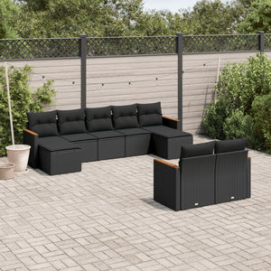 Set Divani da Giardino 9 pz con Cuscini Nero in Polyrattan 3258800