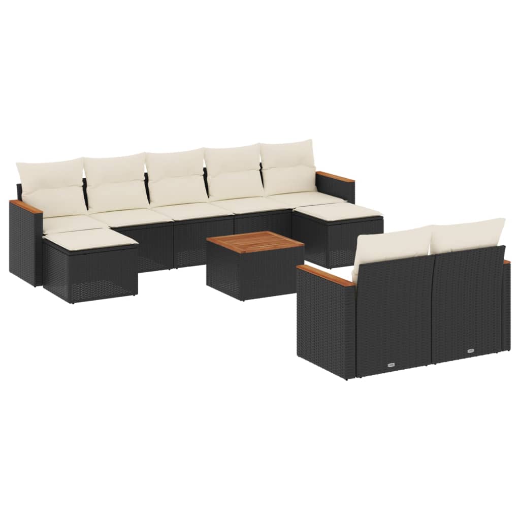 Set Divani da Giardino 10pz con Cuscini in Polyrattan Nero 3258808