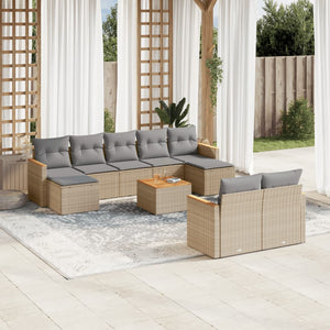 Set Divano da Giardino 10 pz con Cuscini Beige in Polyrattan 3258811