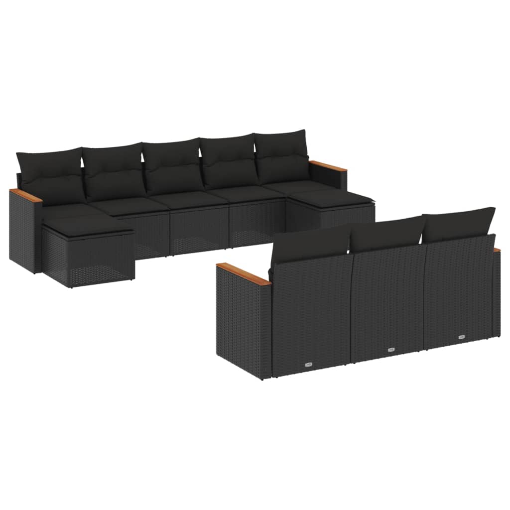 Set Divani da Giardino 10pz con Cuscini in Polyrattan Nero 3258814