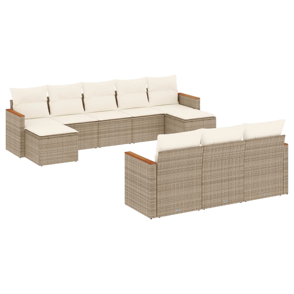 Set Divano da Giardino 10 pz con Cuscini Beige in Polyrattan 3258817