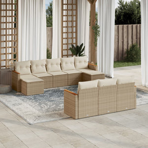 Set Divano da Giardino 10 pz con Cuscini Beige in Polyrattan 3258817