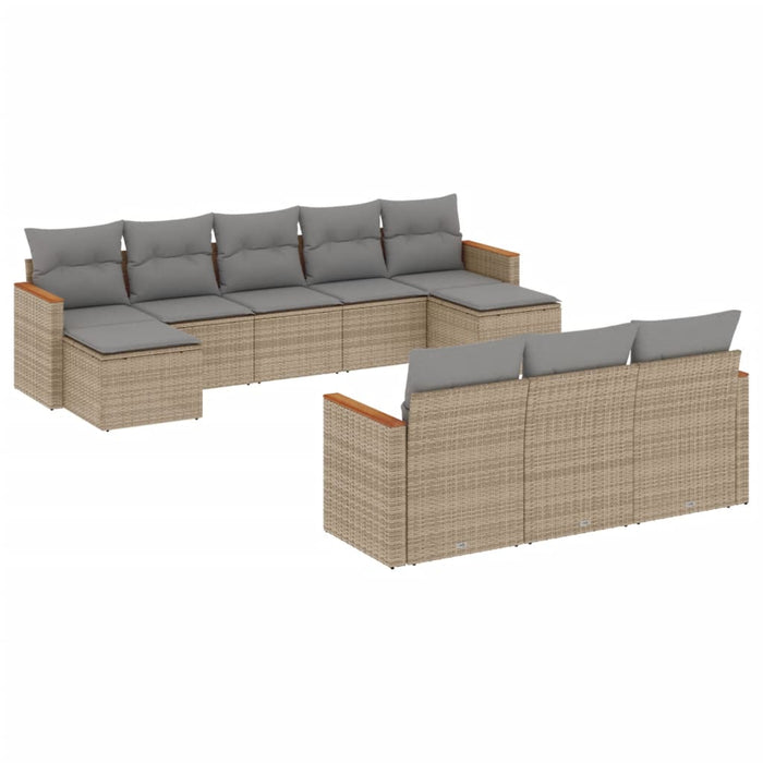 Set Divano da Giardino 10 pz con Cuscini Beige in Polyrattan 3258818