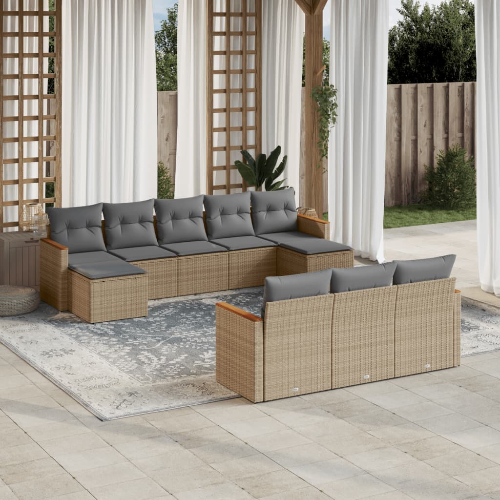 Set Divano da Giardino 10 pz con Cuscini Beige in Polyrattan 3258818