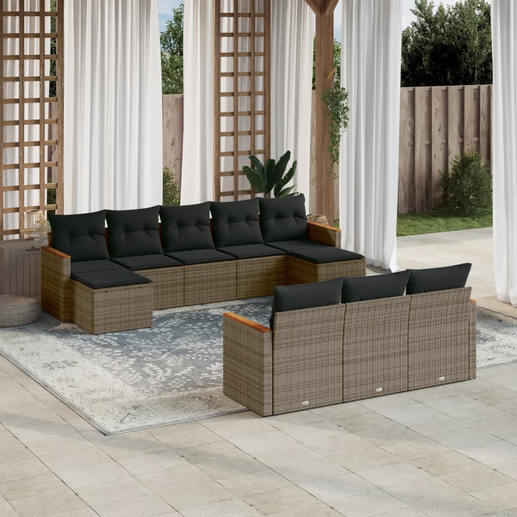 Set Divano da Giardino 10 pz con Cuscini Grigio in Polyrattan 3258819