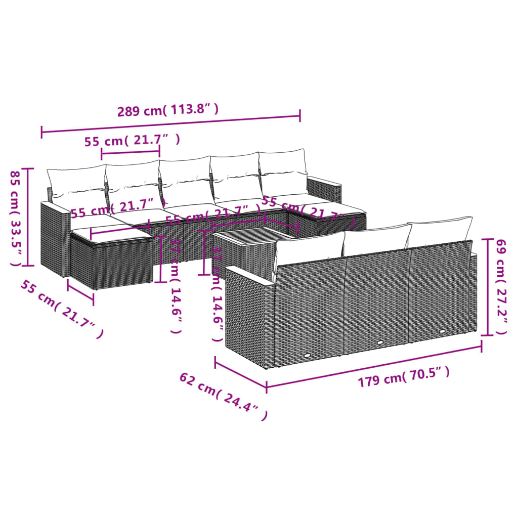 Set Divani da Giardino 11 pz con Cuscini in Polyrattan Nerocod mxl 90316