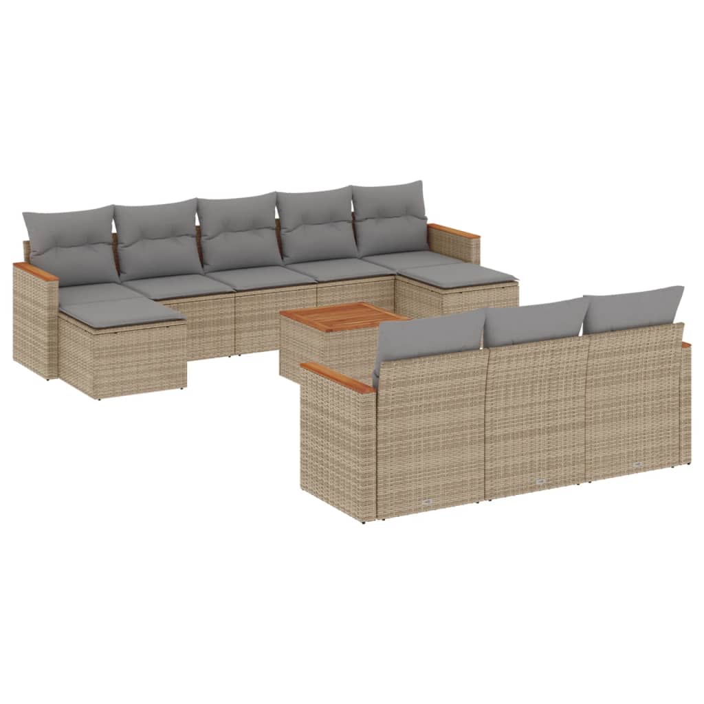 Set Divani da Giardino 11 pz con Cuscini Beige in Polyrattan 3258825