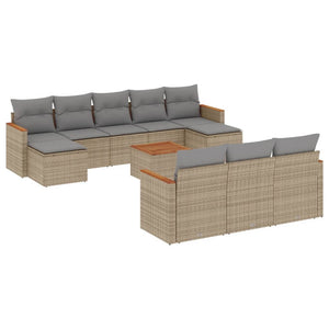 Set Divani da Giardino 11 pz con Cuscini Beige in Polyrattan 3258825