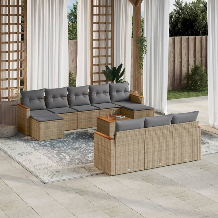 Set Divani da Giardino 11 pz con Cuscini Beige in Polyrattan 3258825