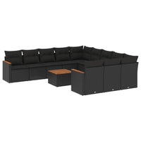 Set Divani da Giardino 12 pz con Cuscini Nero in Polyrattan 3258835