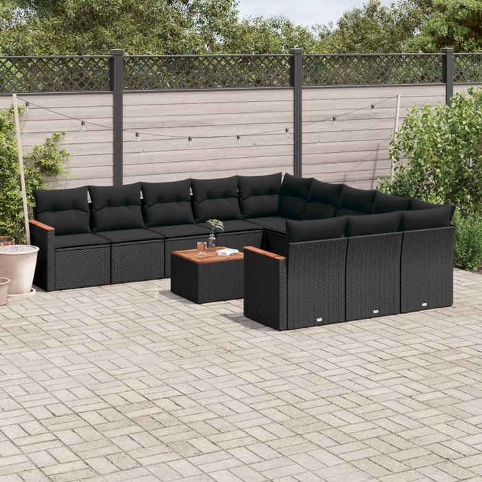 Set Divani da Giardino 12 pz con Cuscini Nero in Polyrattan 3258835