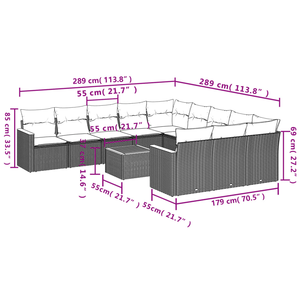 Set Divani da Giardino 12 pz con Cuscini Nero in Polyrattan 3258836