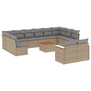 Set Divano da Giardino 13 pz con Cuscini Beige in Polyrattan 3258853