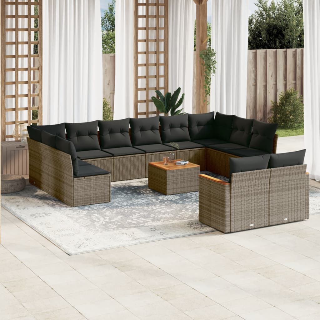 Set Divani da Giardino 13 pz con Cuscini Grigio in Polyrattan 3258854