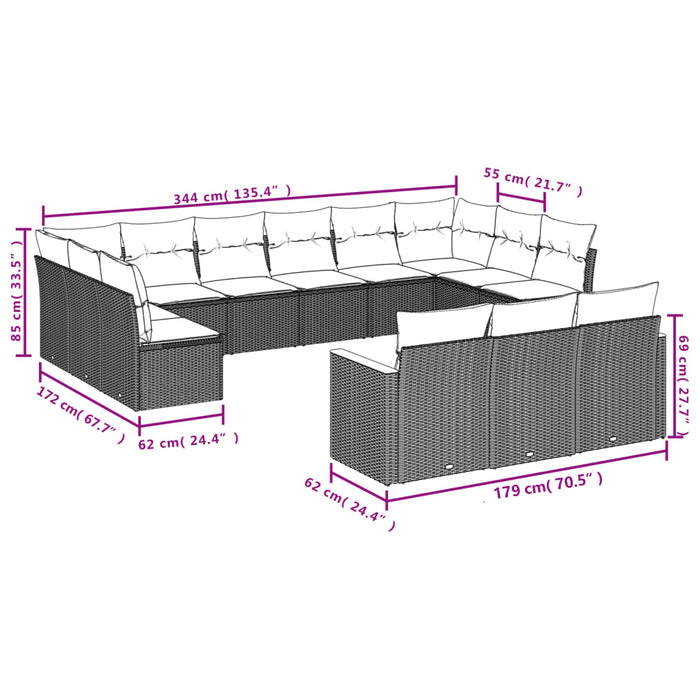 Set Divani da Giardino 13pz con Cuscini Nero in Polyrattancod mxl 112478