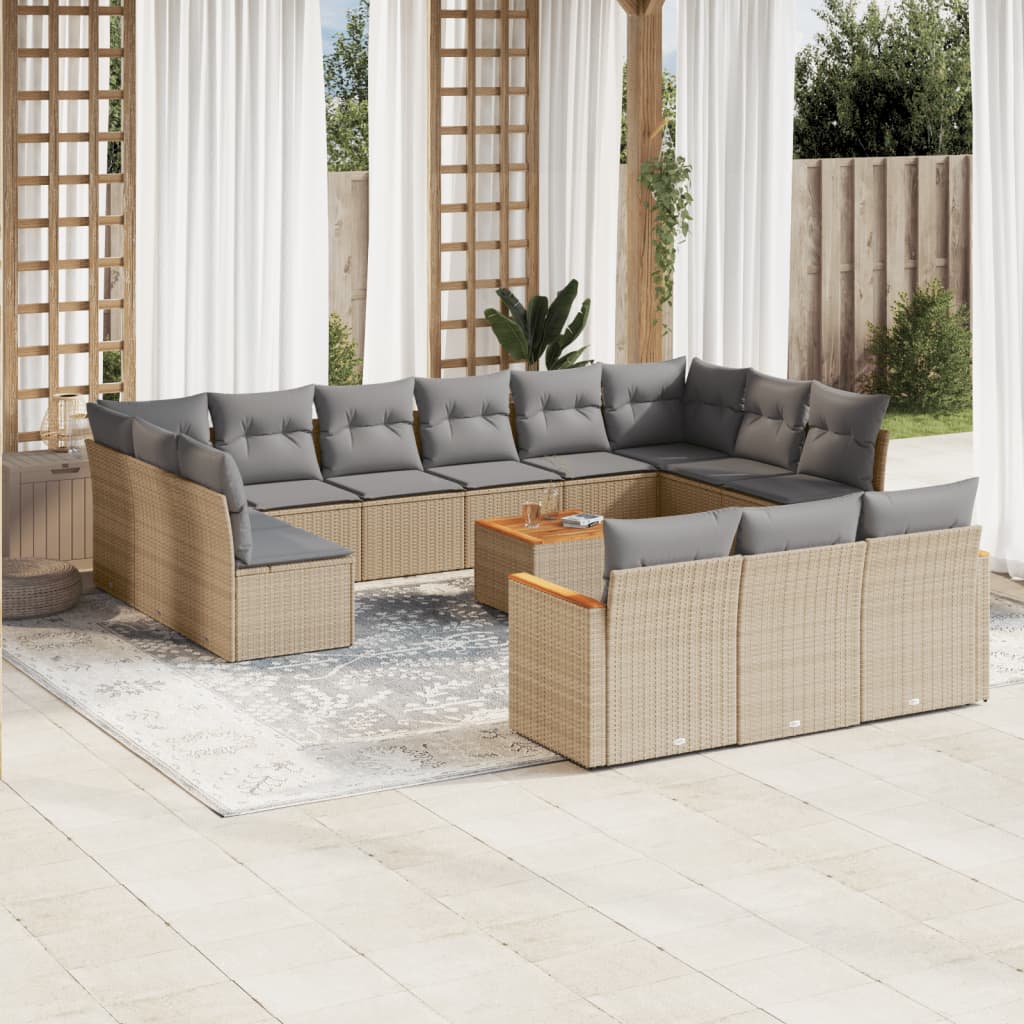 Set Divani da Giardino 14pz con Cuscini in Polyrattan Beige 3258867