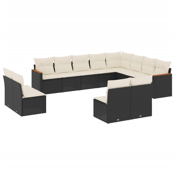 Set Divani da Giardino 12 pz con Cuscini Nero in Polyrattan 3258871