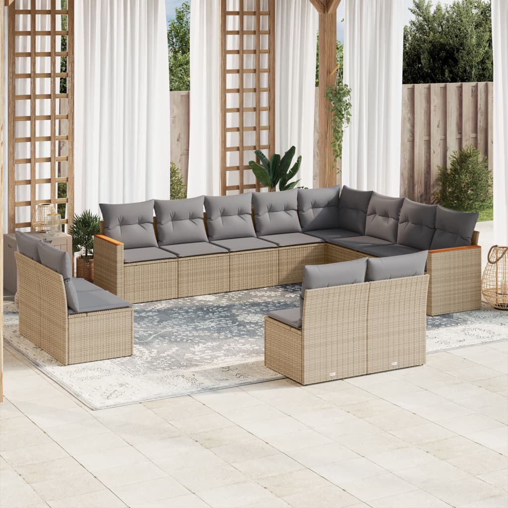 Set Divani da Giardino 12 pz con Cuscini Beige in Polyrattan 3258874