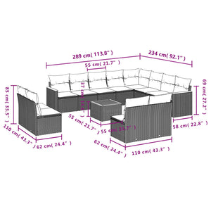 Set Divani da Giardino 13pz con Cuscini Nero in Polyrattan 3258878