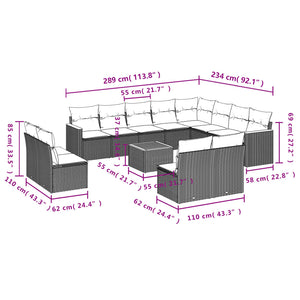 Set Divani da Giardino 13 pz con Cuscini Grigio in Polyrattan 3258882