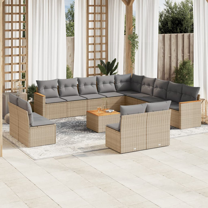 Set Divani da Giardino 14pz con Cuscini in Polyrattan Beigecod mxl 116343