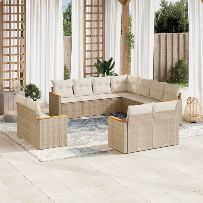 Set Divani da Giardino 11 pz con Cuscini Beige in Polyrattan 3258901