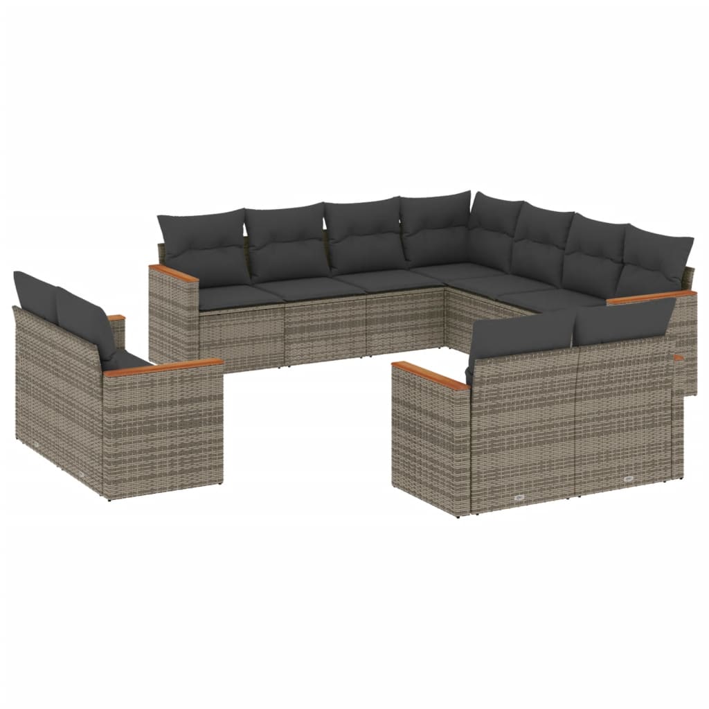 Set Divani da Giardino 11 pz con Cuscini in Polyrattan Grigio 3258903