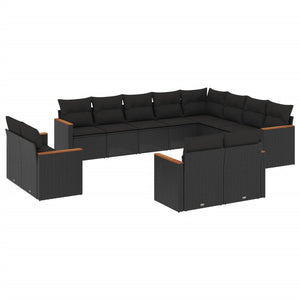 Set Divani da Giardino 12 pz con Cuscini Nero in Polyrattan 3258912