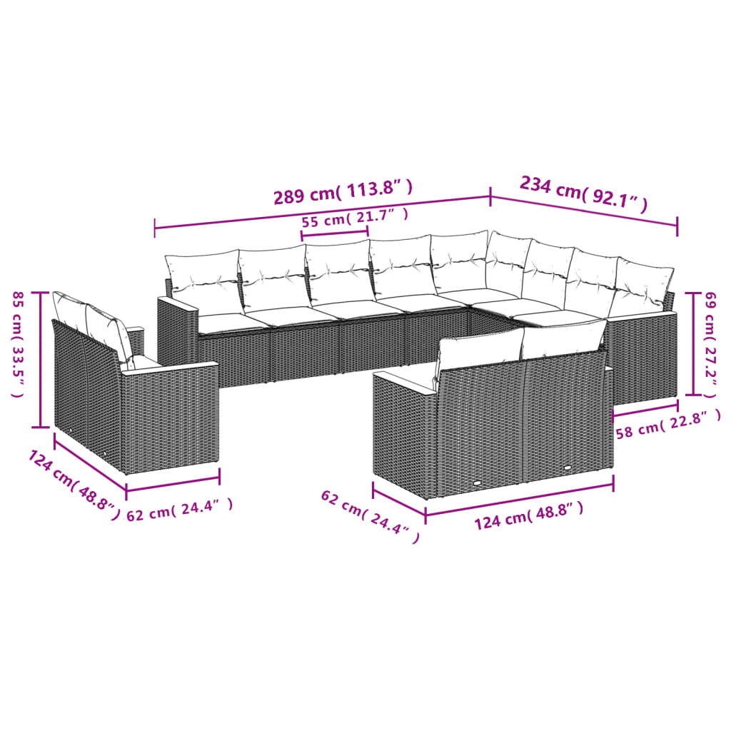 Set Divani da Giardino 12 pz con Cuscini Nero in Polyrattancod mxl 112519