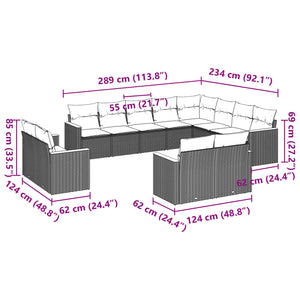 Set Divani da Giardino 12 pz con Cuscini Nero in Polyrattan 3258912