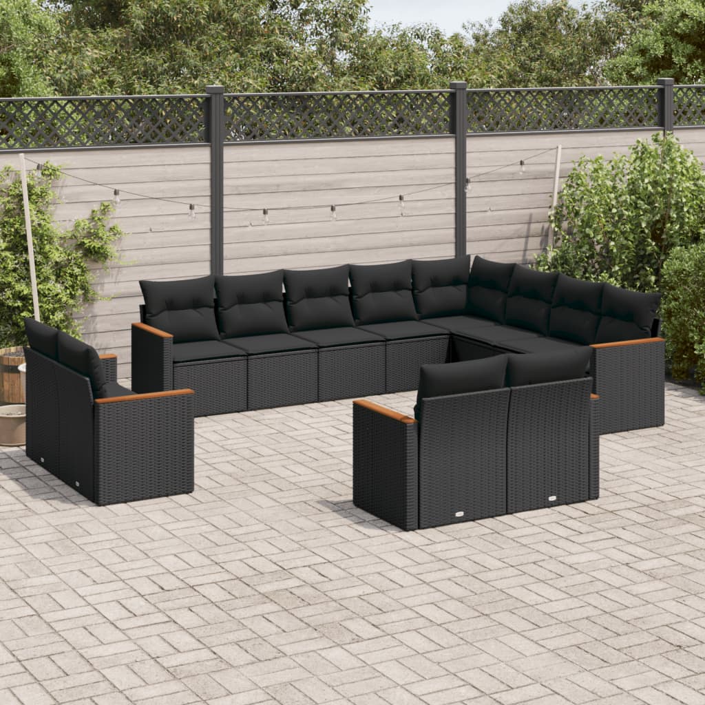 Set Divani da Giardino 12 pz con Cuscini Nero in Polyrattan 3258912