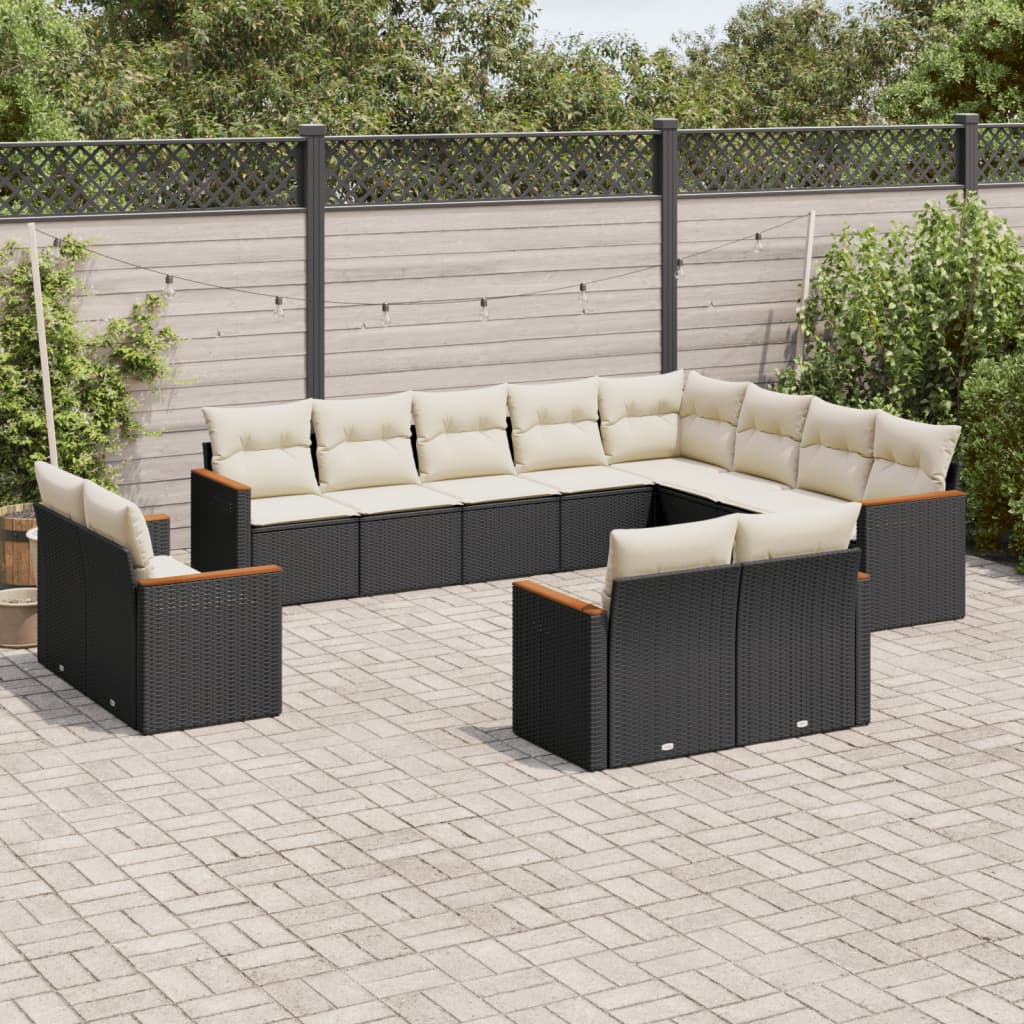 Set Divani da Giardino 12 pz con Cuscini Nero in Polyrattancod mxl 88501