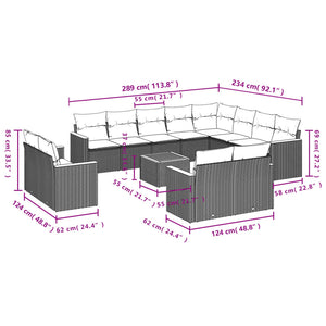 Set Divano da Giardino 13 pz con Cuscini Beige in Polyrattan 3258923