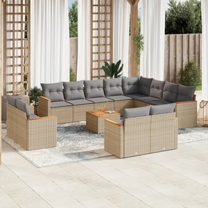 Set Divano da Giardino 13 pz con Cuscini Beige in Polyrattan 3258923