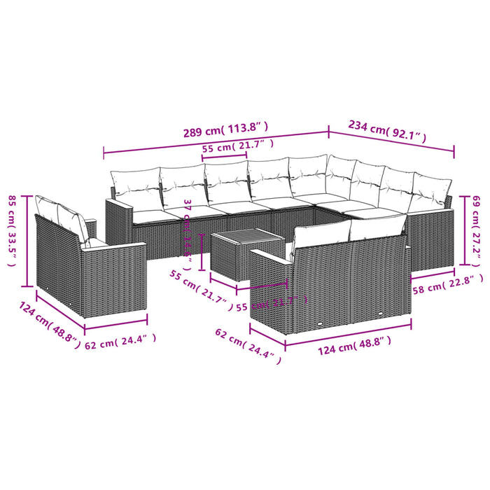 Set Divani da Giardino 13 pz con Cuscini Grigio in Polyrattancod mxl 92291