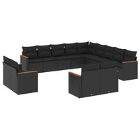 Set Divani da Giardino 13pz con Cuscini Nero in Polyrattan 3258926