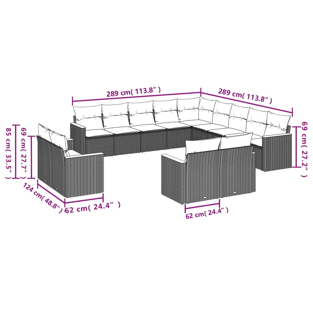 Set Divani da Giardino 13pz con Cuscini Nero in Polyrattan 3258926