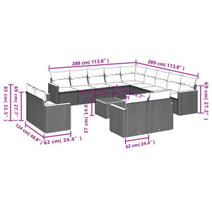 Set Divani da Giardino 14pz con Cuscini in Polyrattan Nero 3258933