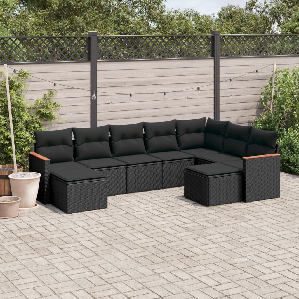 Set Divani da Giardino 9 pz con Cuscini Nero in Polyrattan 3258940